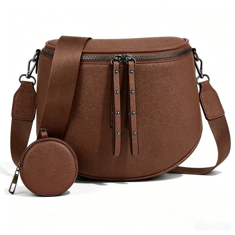Half-Moon Cross Body Bag With Detachable Pouch