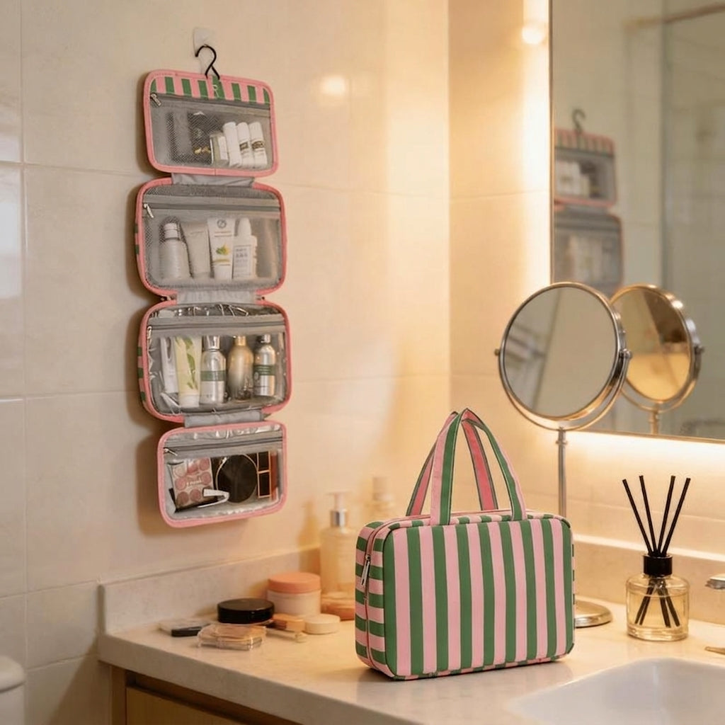Striped Hanging Toiletry Bag