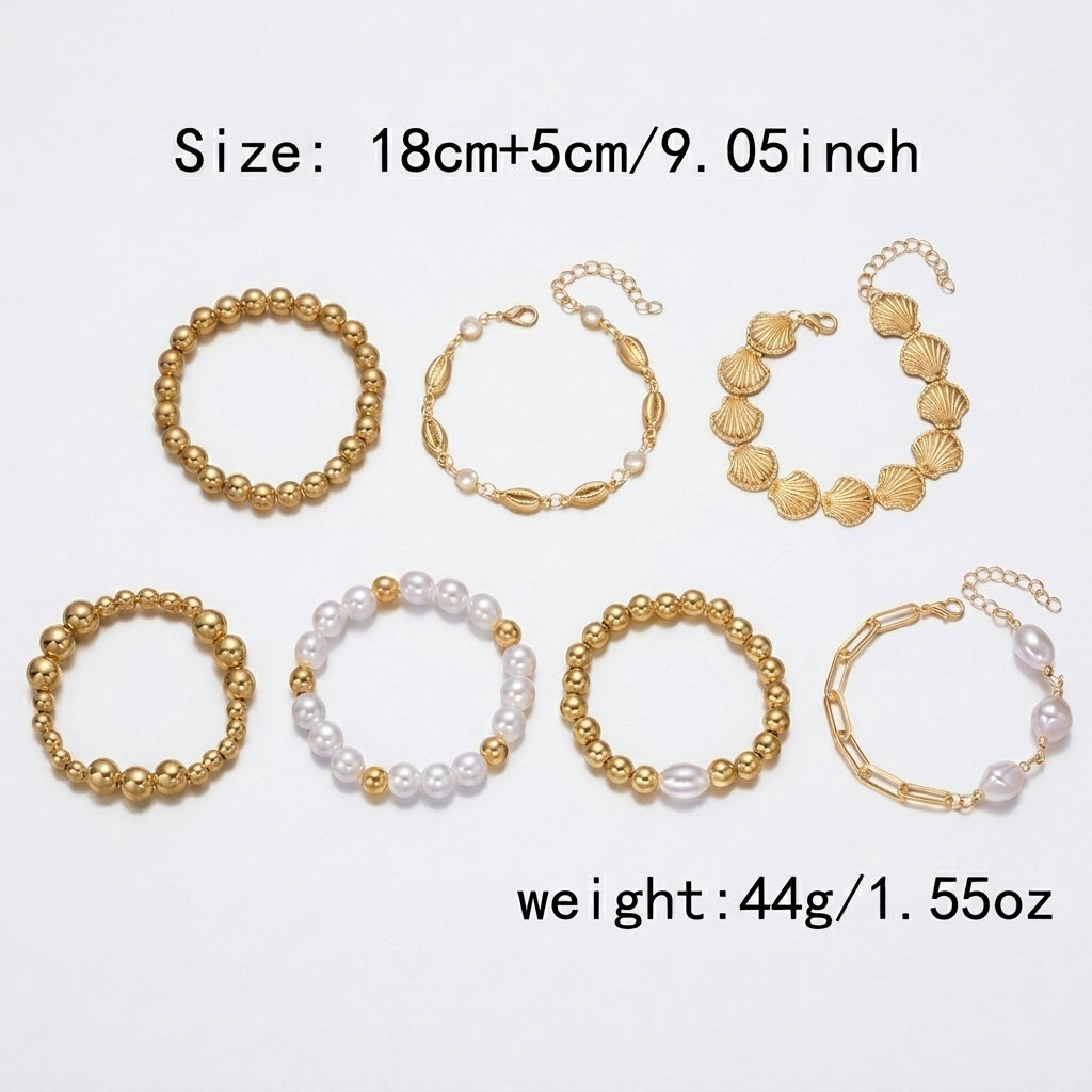 7pc Beach Inspired Beaded Bracelet Stack