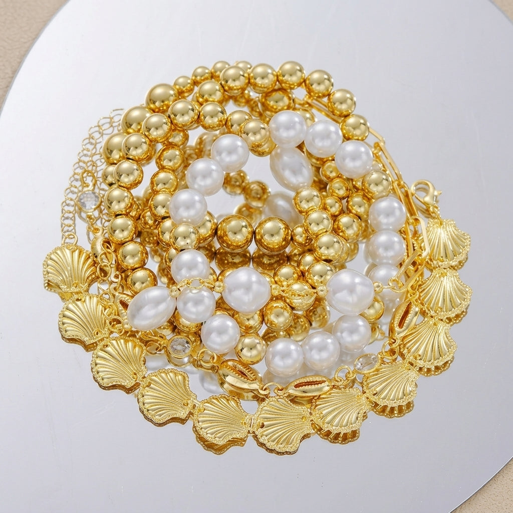 7pc Beach Inspired Beaded Bracelet Stack