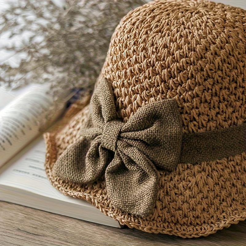 Woven Straw Hat With Ruffled Bow