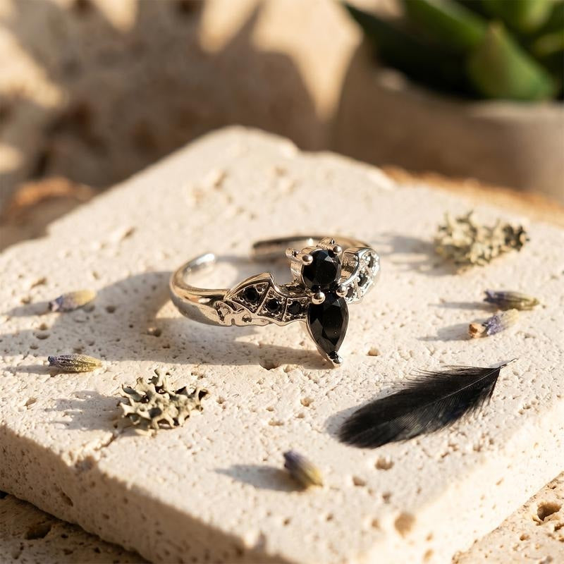 Adjustable Gothic Bat Ring