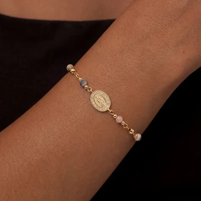 14k Beaded Cross & Virgin Mary Energy Bracelets