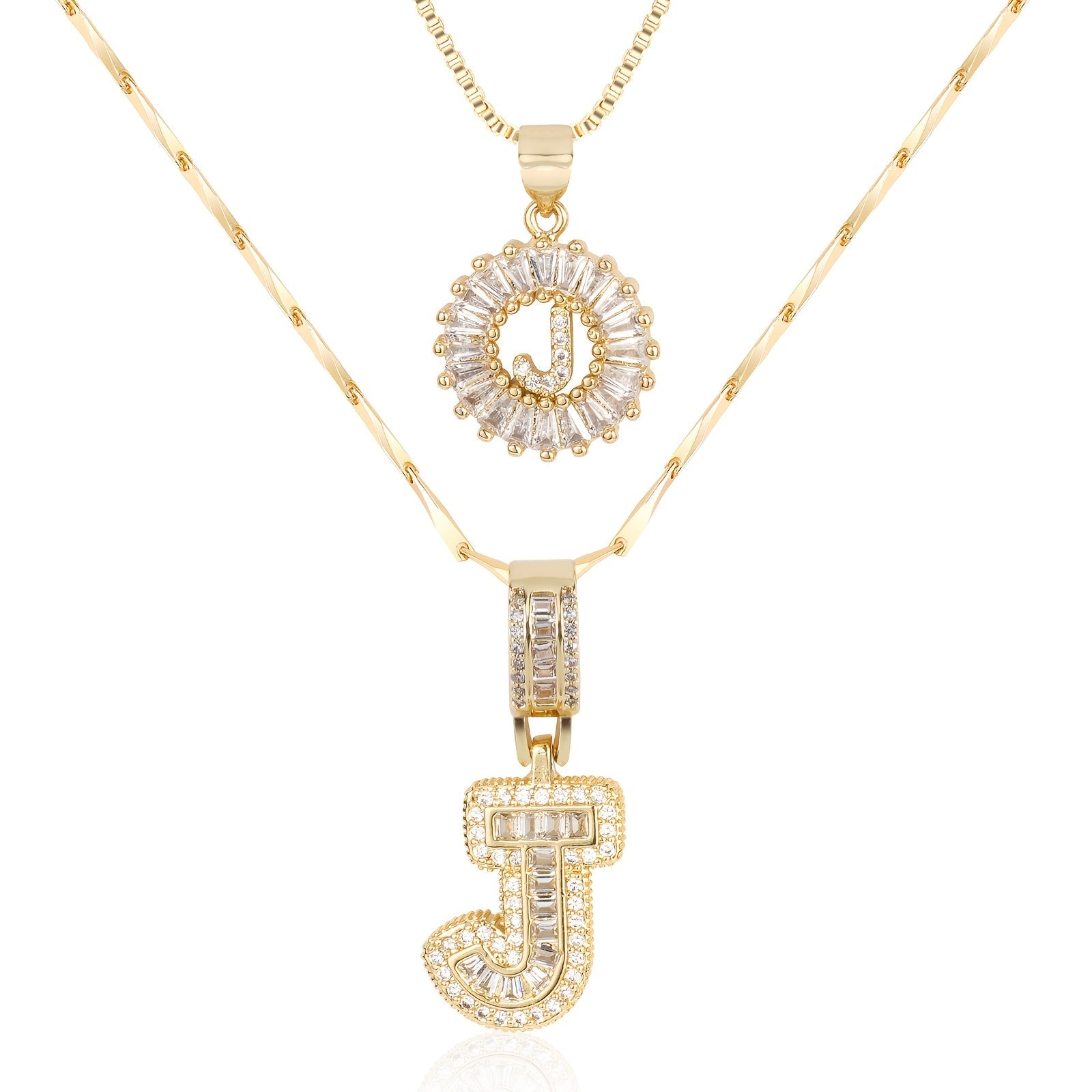 2pc 14k Diamond Letter Initial Necklaces in gold