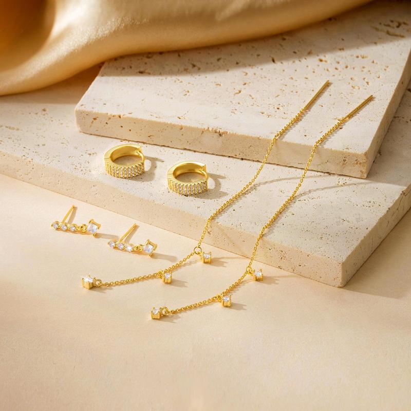 3pc Dainty Diamond Accented Earrings Stack