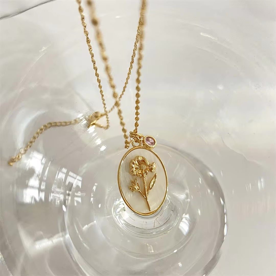 14k dainty birth month stone flower charm necklace