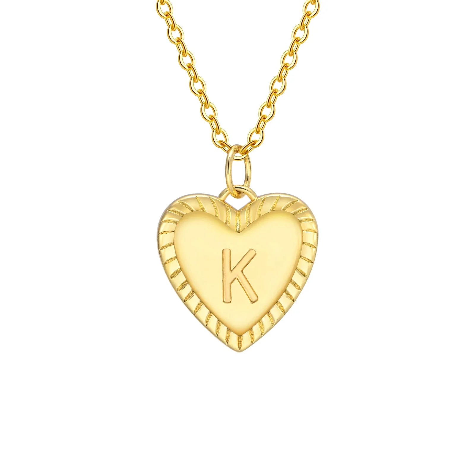 14k dainty heart pendant letter initial necklace