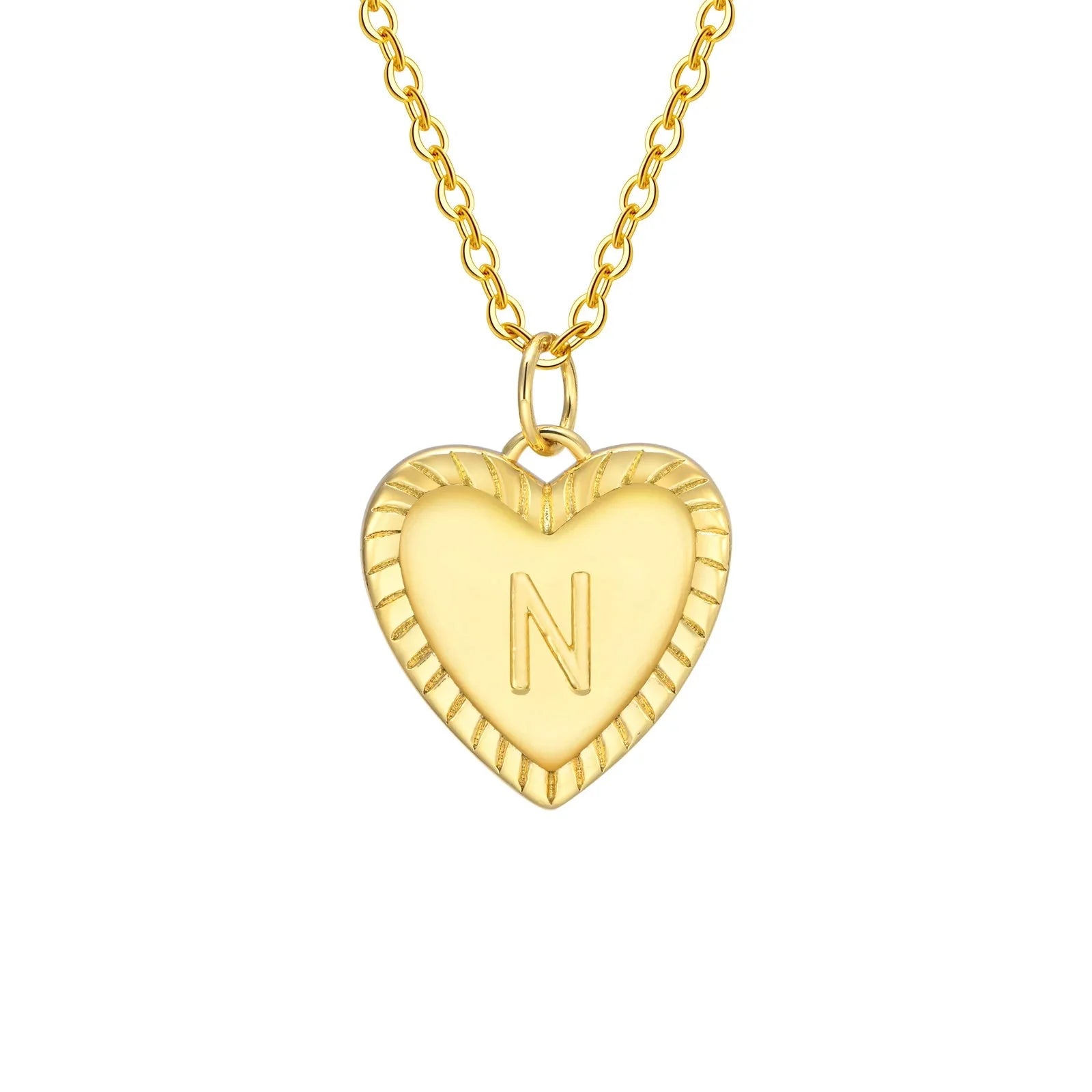 14k dainty heart pendant letter initial necklace