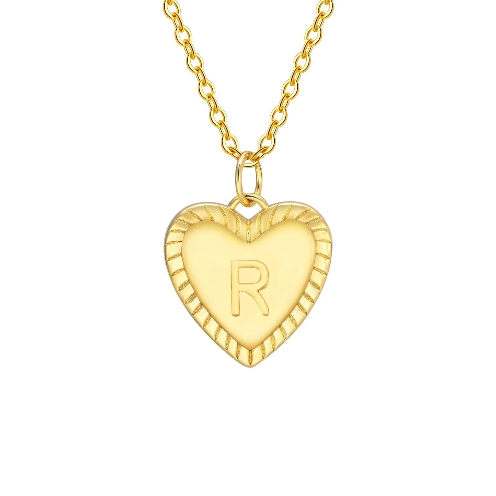 14k dainty heart pendant letter initial necklace