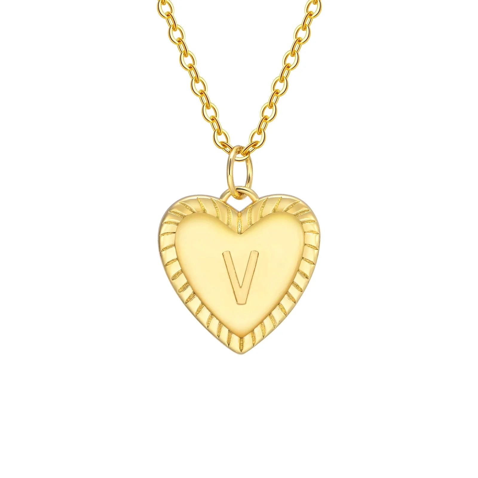 14k dainty heart pendant letter initial necklace