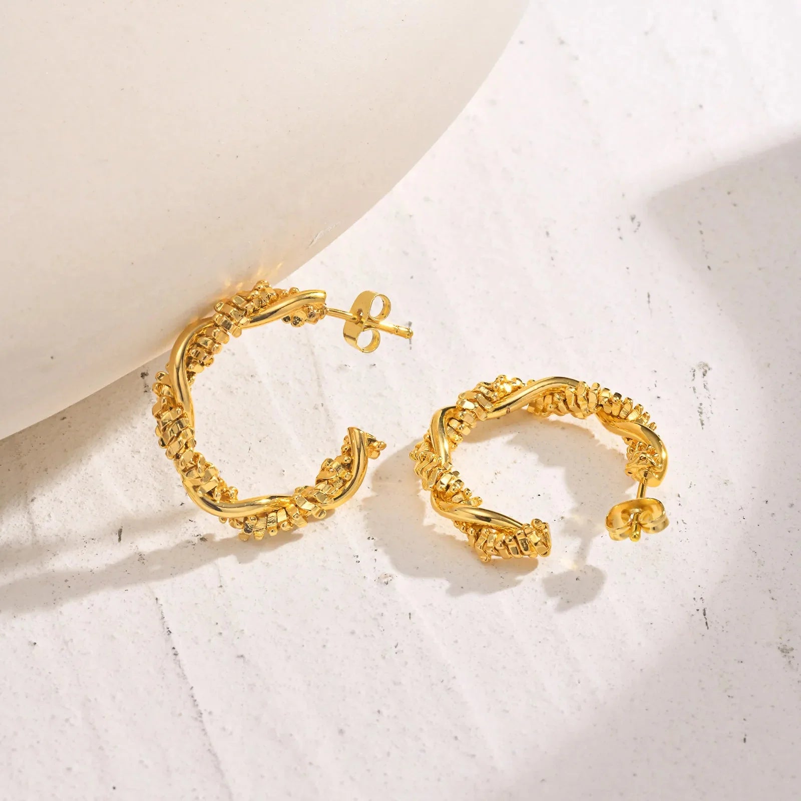 14k Dainty Textured Spiral Hoop Earrings