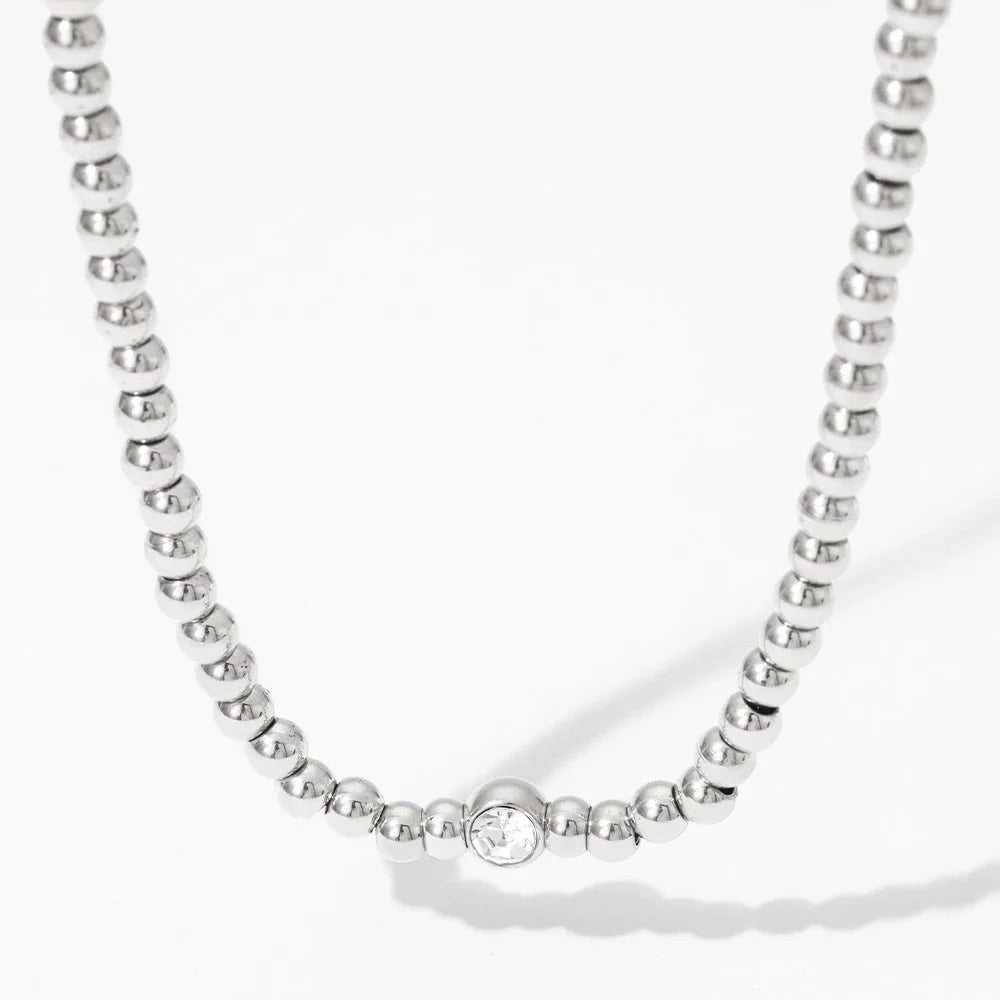 18k Beaded Diamond Center Necklace and Bracelets in silver