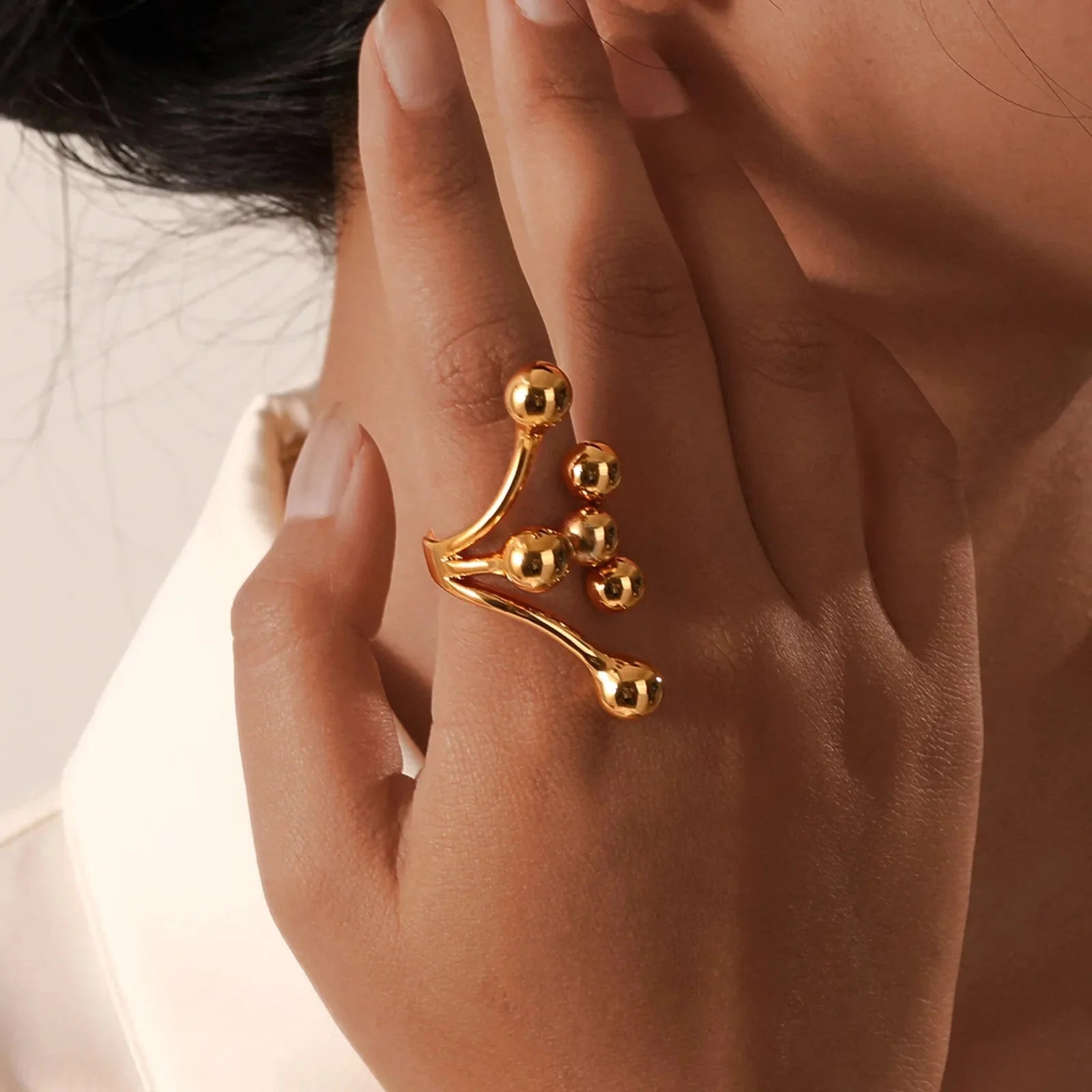 18k Bold Layered Ball Wrap Ring