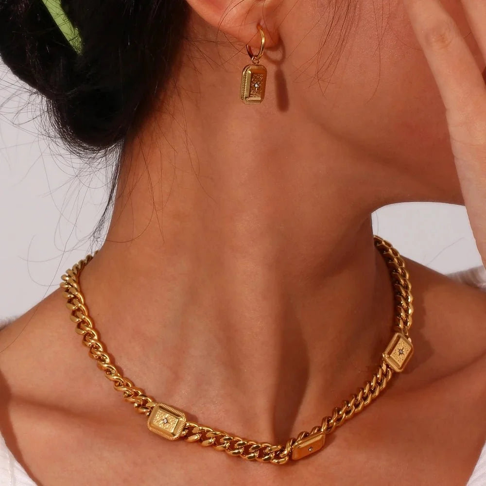 18k Cuban North Star Tarot Necklace and Earring