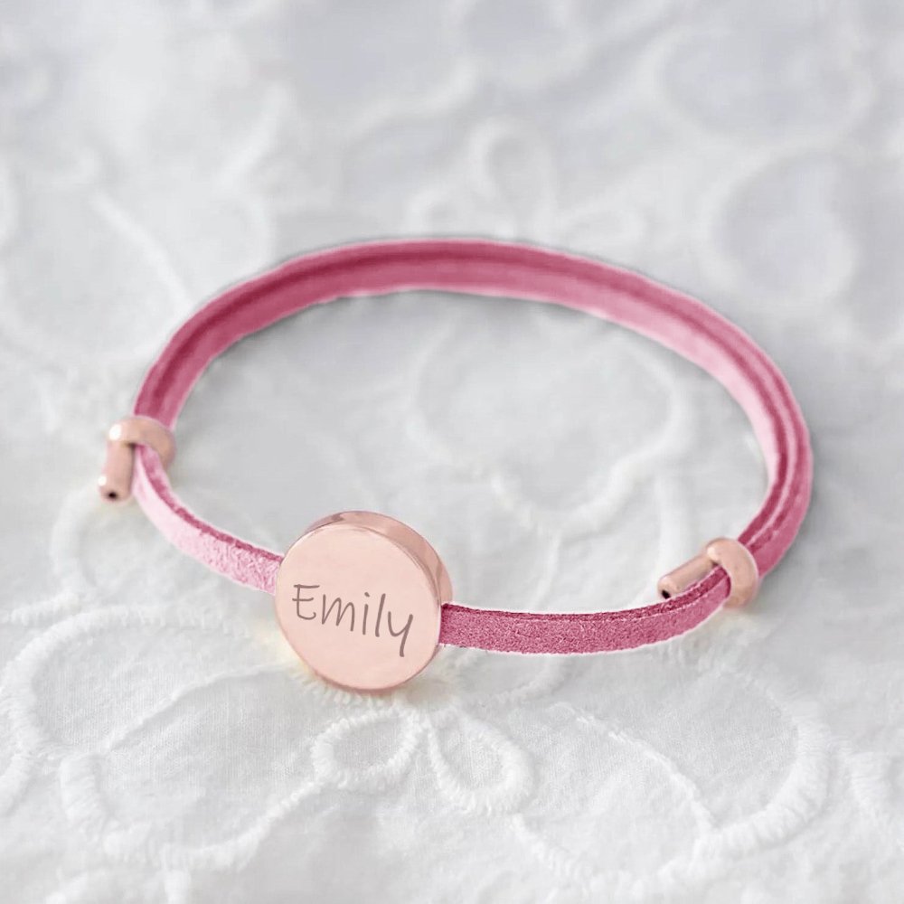 18k Custom Suede Circle Name Bracelet in rose gold