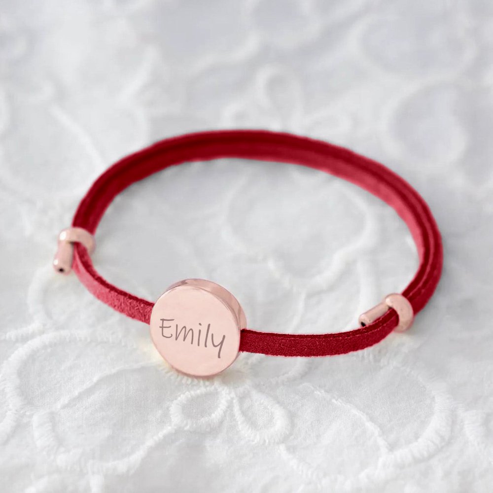 18k Custom Suede Circle Name Bracelet in rose gold