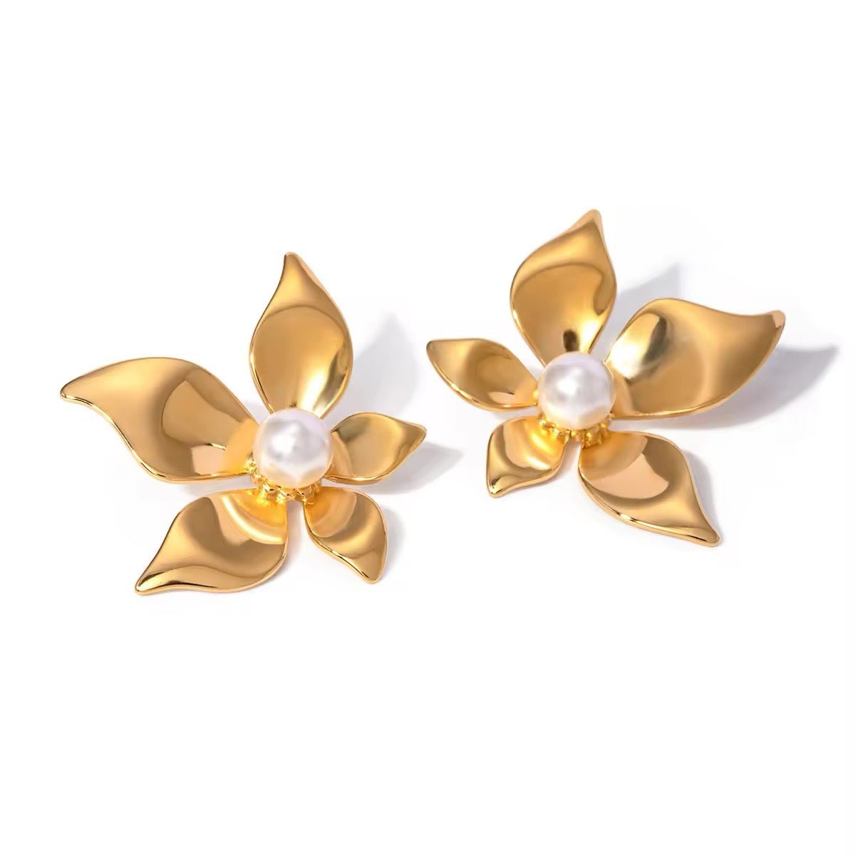 18k glamorous gold floral stud earrings ring