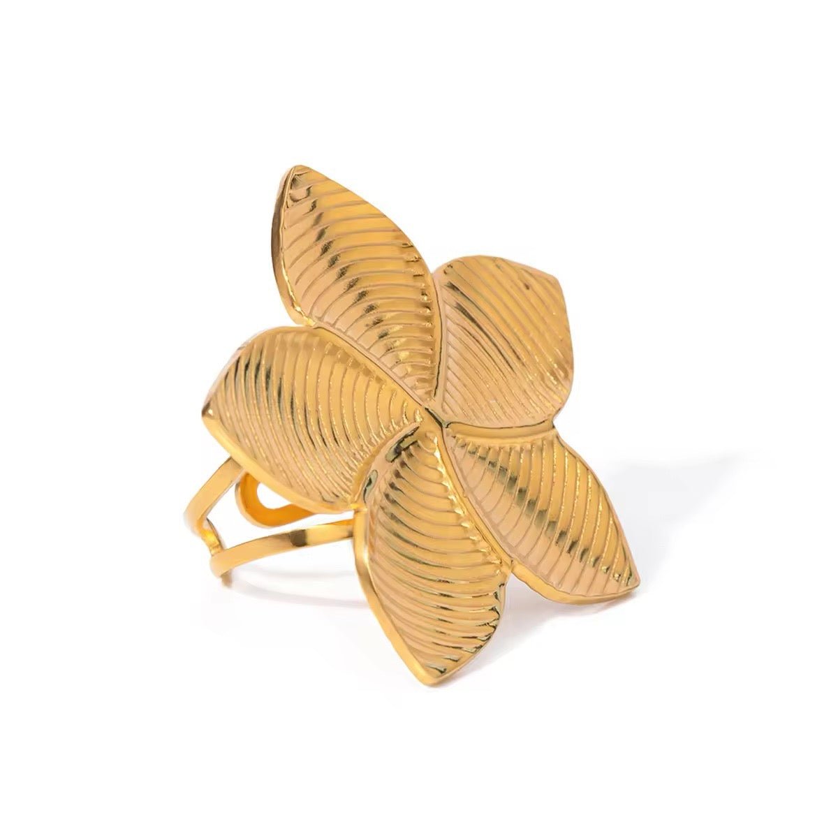 18k glamorous gold floral stud earrings ring
