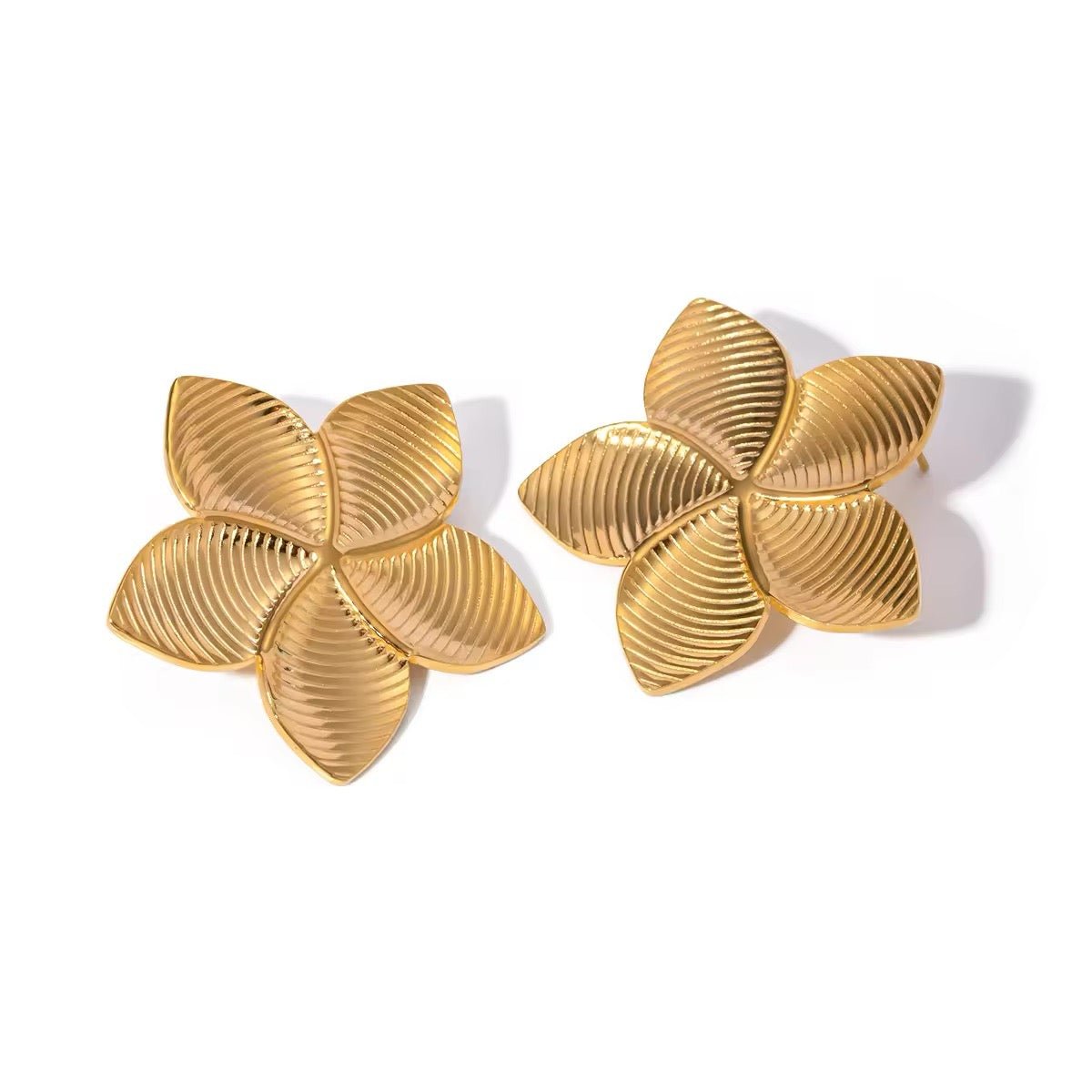 18k glamorous gold floral stud earrings ring
