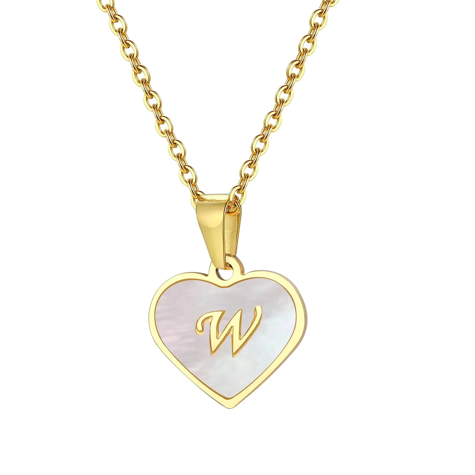 18k pearl heart initial letter necklace