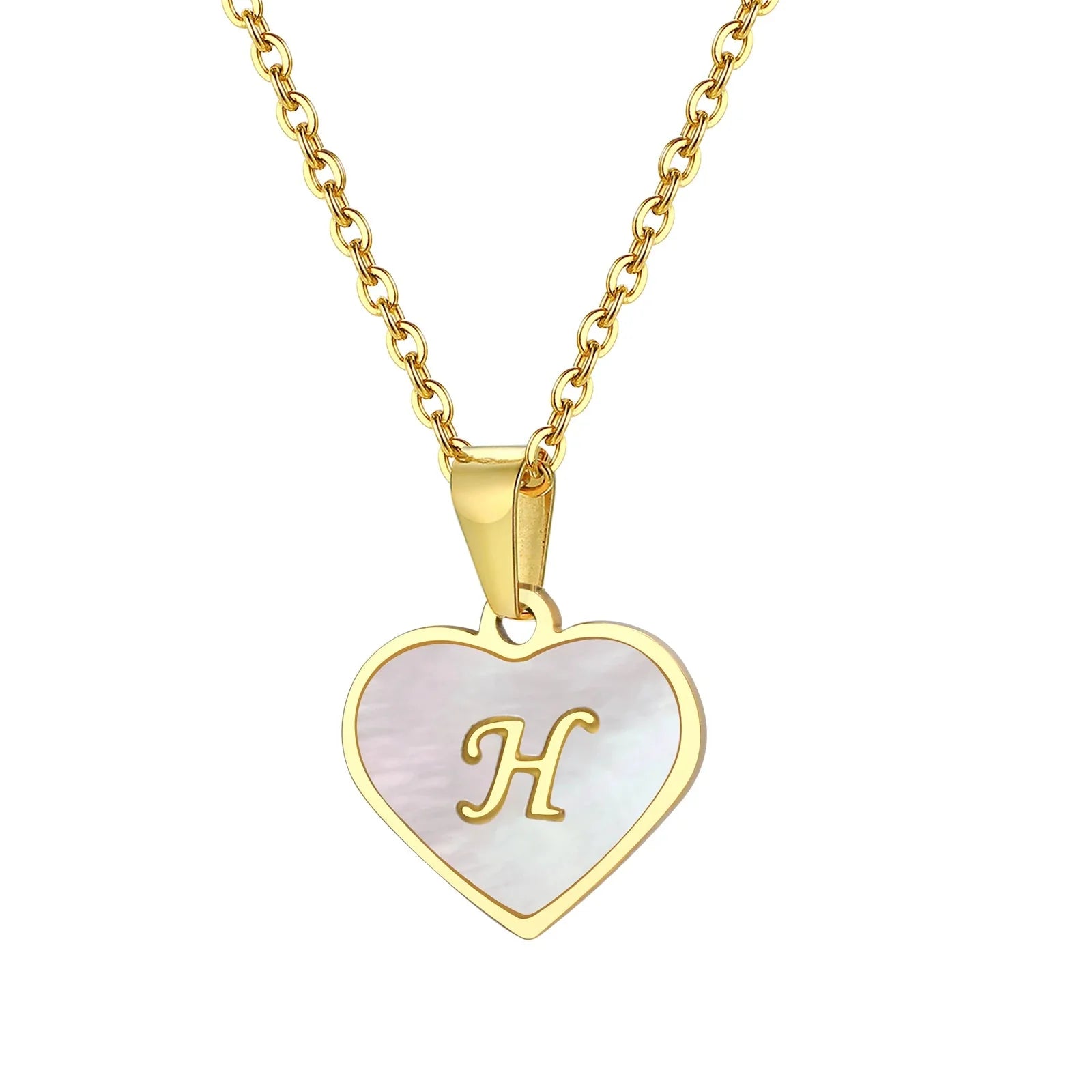 18k pearl heart initial letter necklace