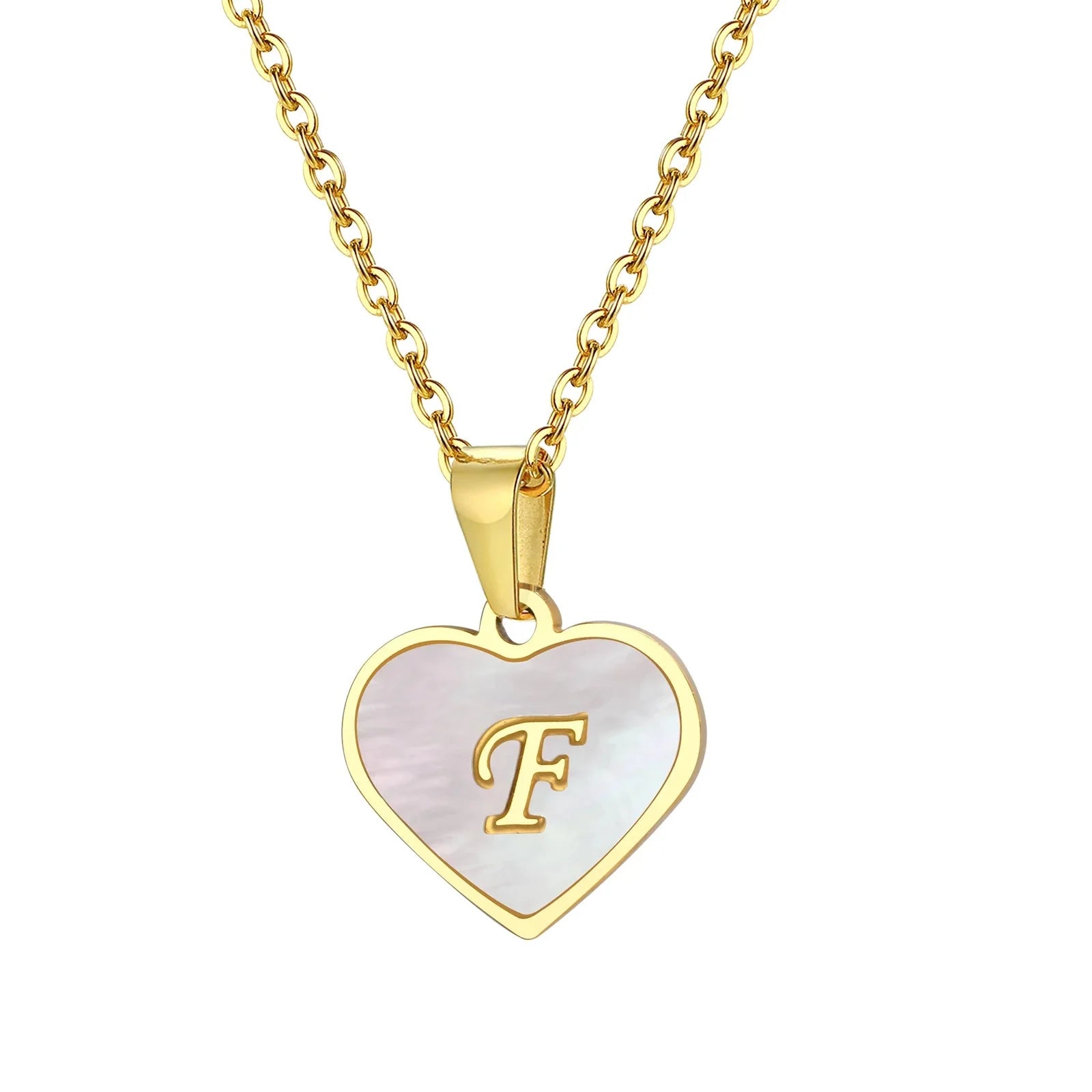 18k pearl heart initial letter necklace