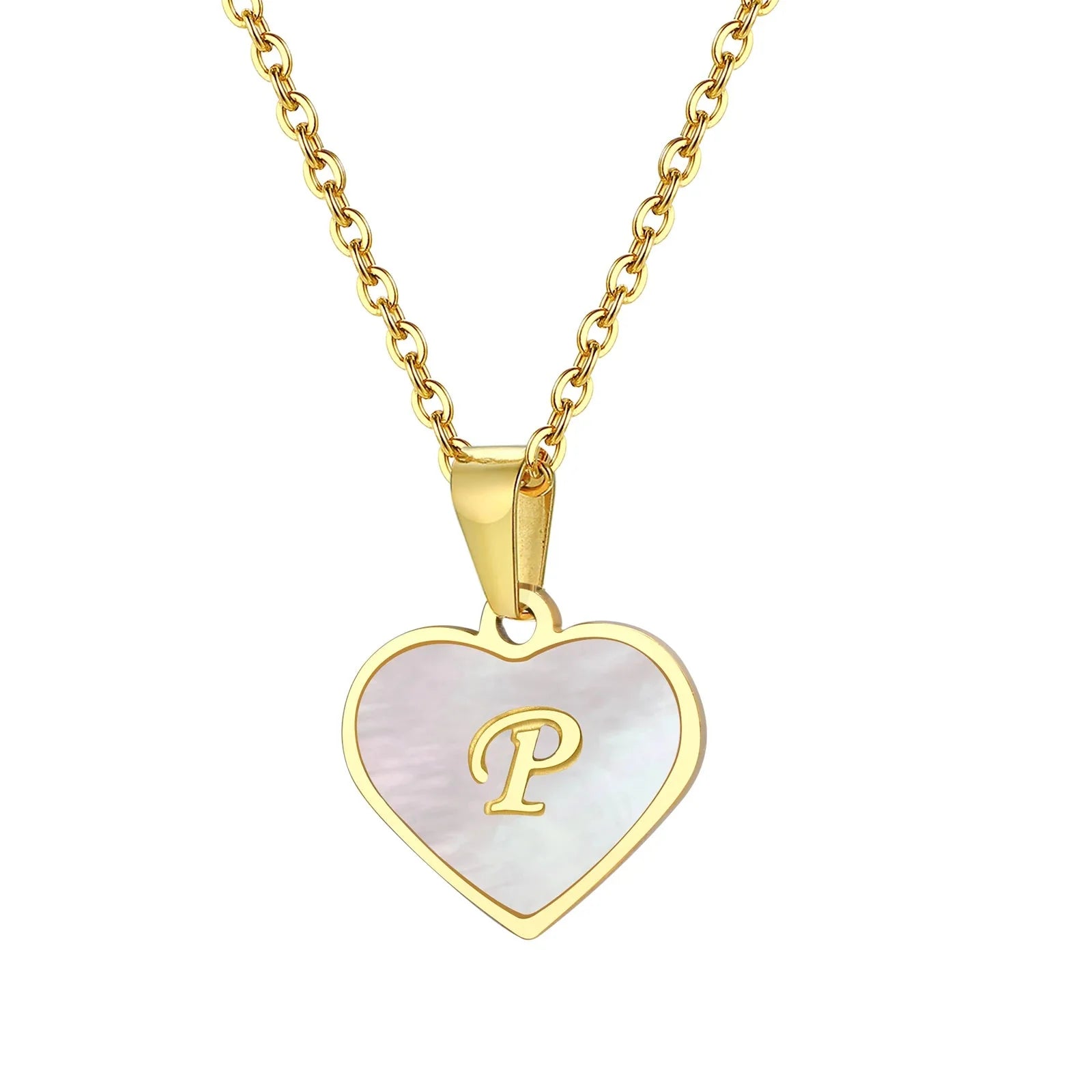18k pearl heart initial letter necklace
