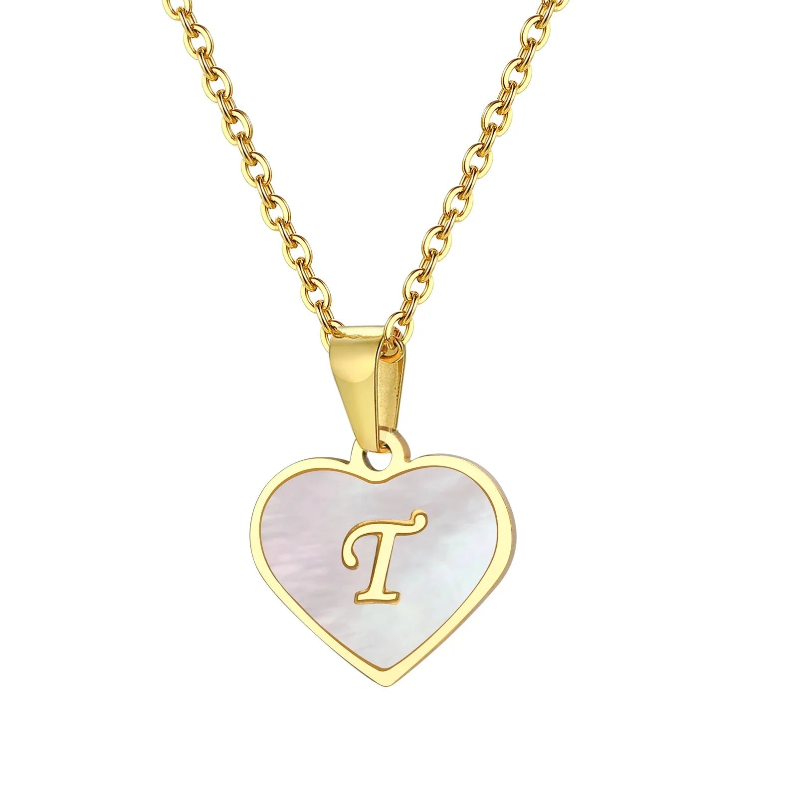 18k pearl heart initial letter necklace