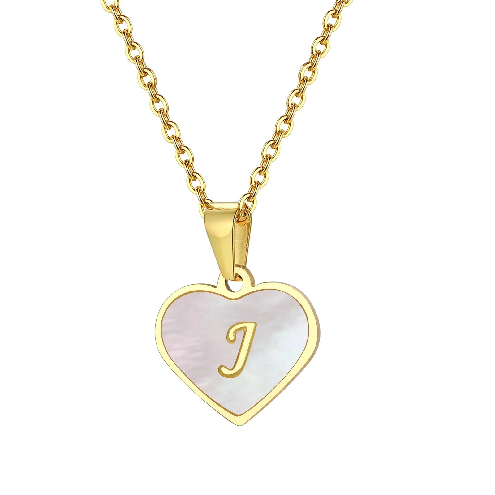 18k pearl heart initial letter necklace