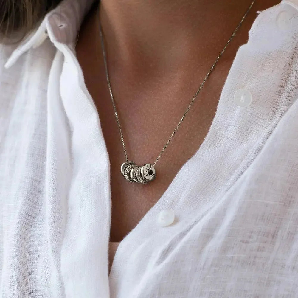 18k Personalized Name Dainty Diamond Disc Necklace in silver