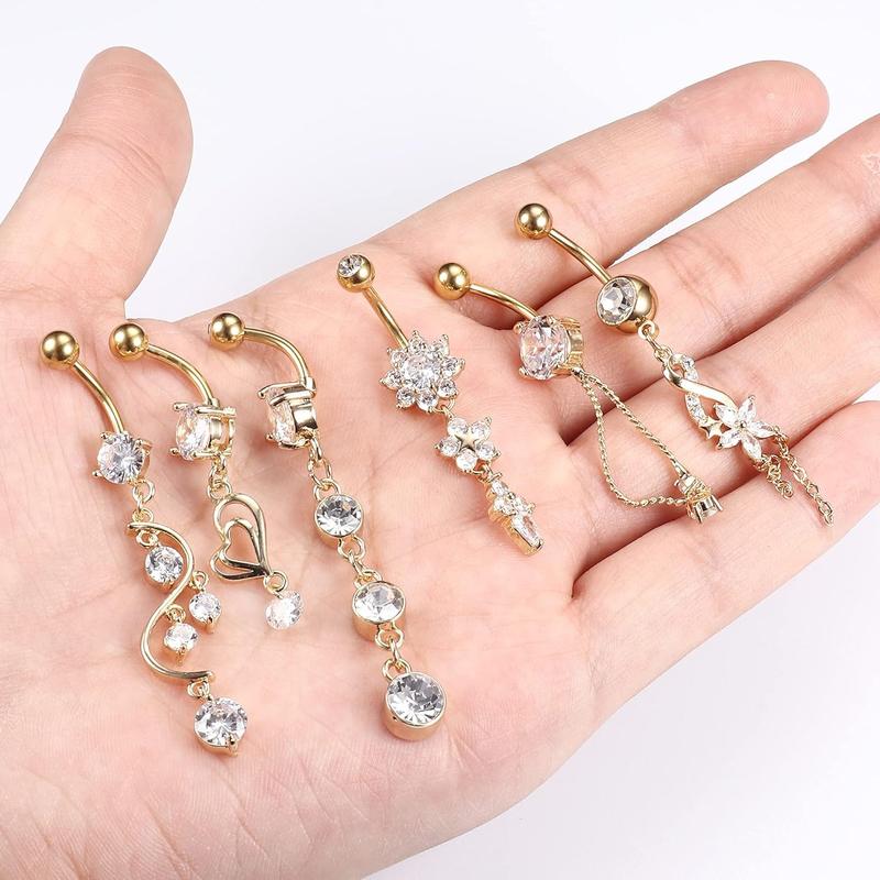 14G 6pc Diamond Accented Belly Button Jewelry