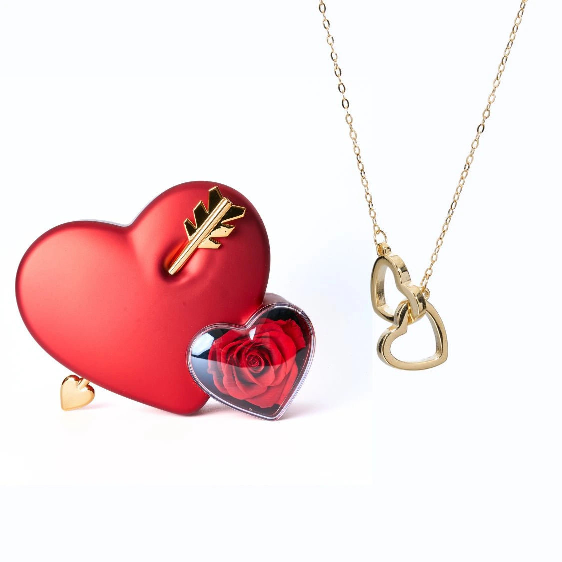 Eternal Love Box Dual Hearts Engraved Necklace in gold