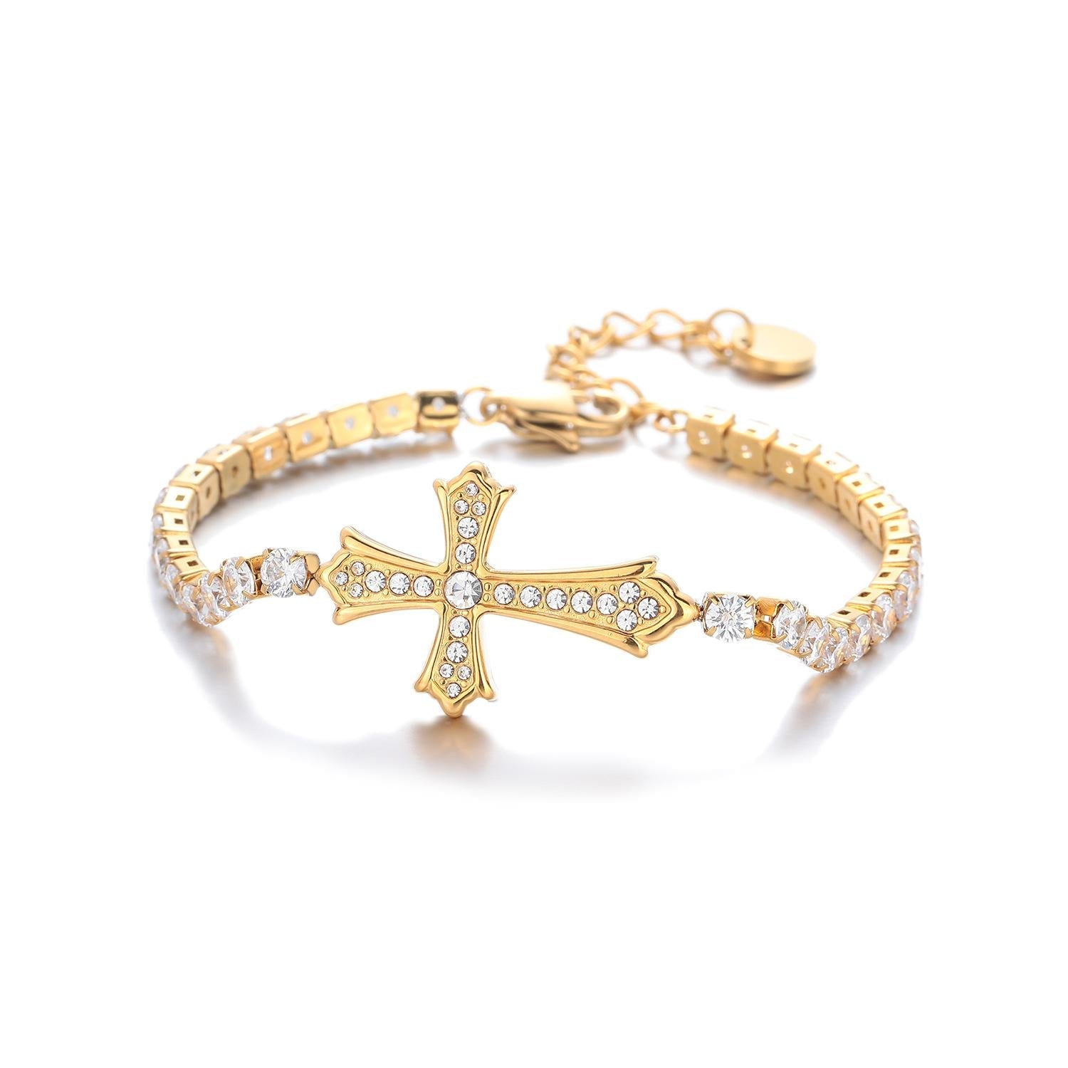 Statement Cross Tennis Bracelet in gold