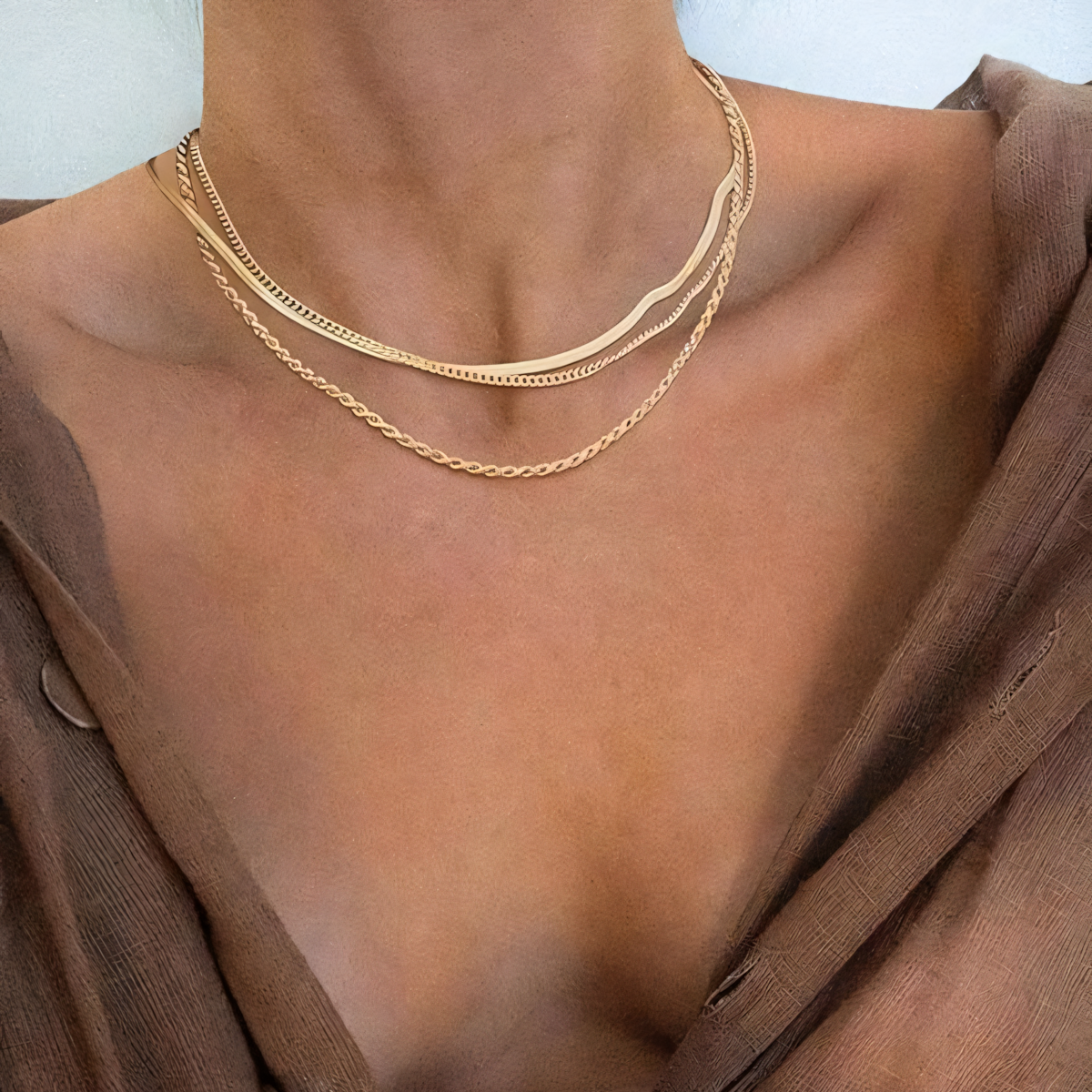 3pc Classic Necklace Choker Stack in gold