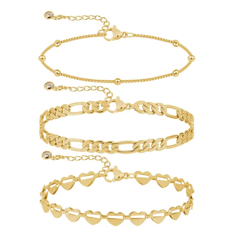 3pc Classic Anklet Stack