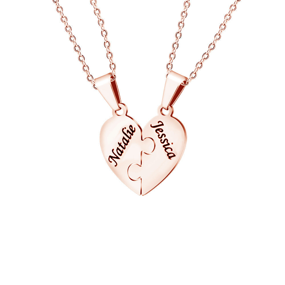 Personalized Family Heart Puzzle Necklace in rose gold