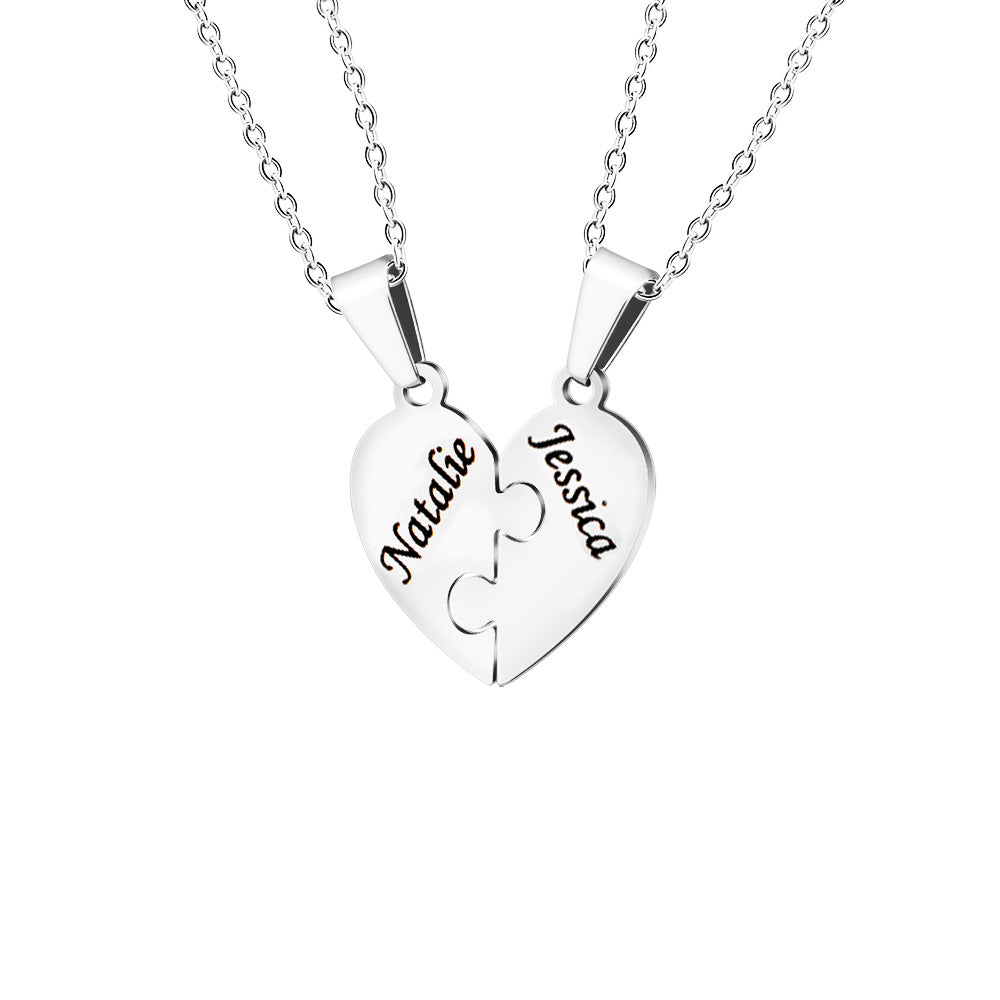 Personalized Family Heart Puzzle Necklace in silver