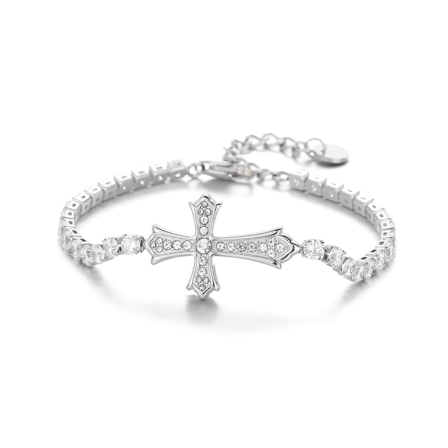 Statement Cross Tennis Bracelet in silver