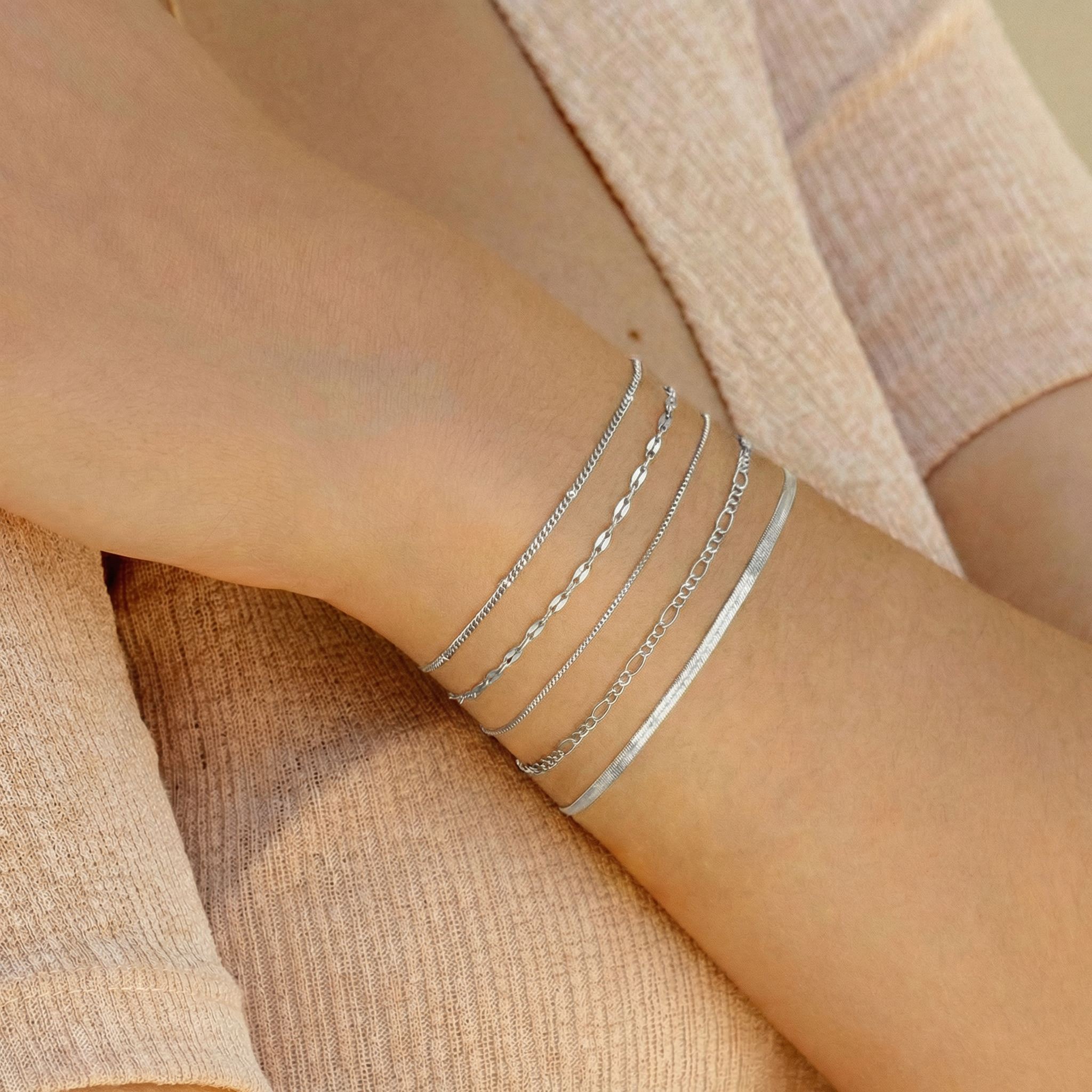 5pc Dainty Bracelets Stack in silver