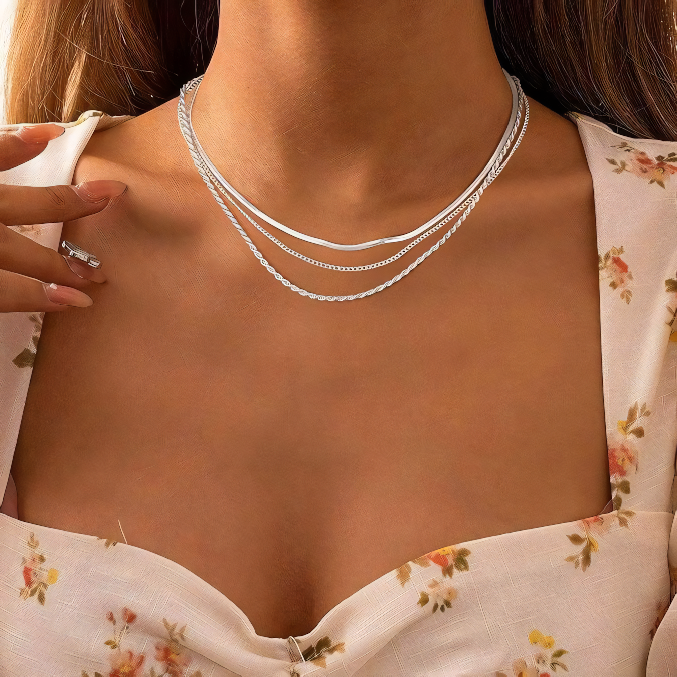 3pc Classic Necklace Choker Stack in silver
