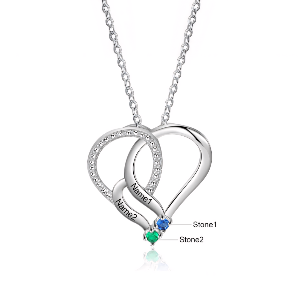Personalized Name & Birthstone Heart Striped Pendant Necklace in gold