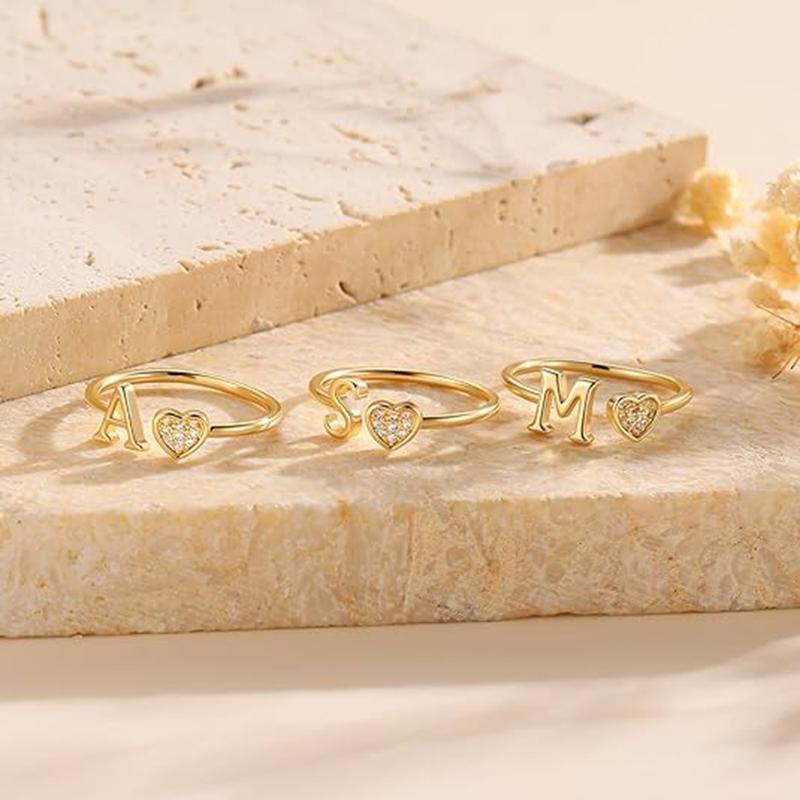 Elegant Heart Accented Serif Letter Initial Ring