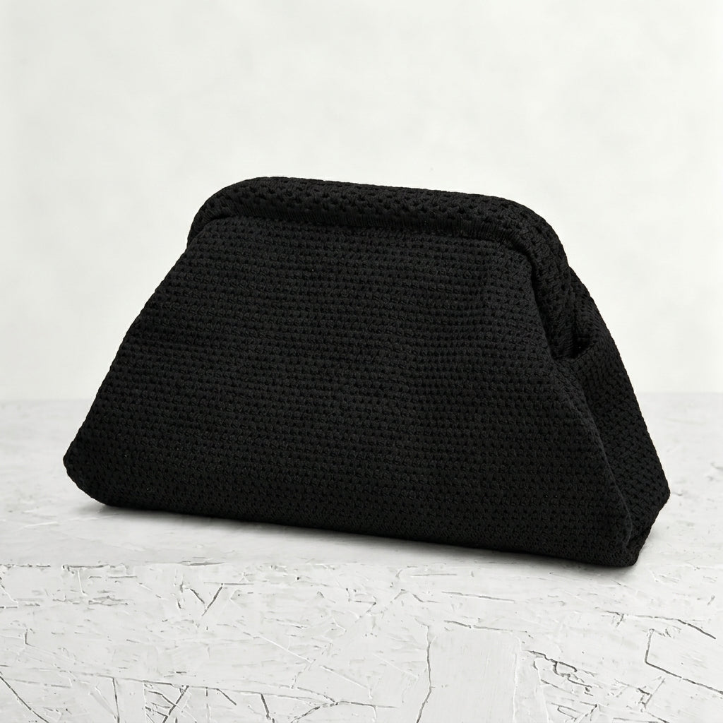 woven striped pouch clutch