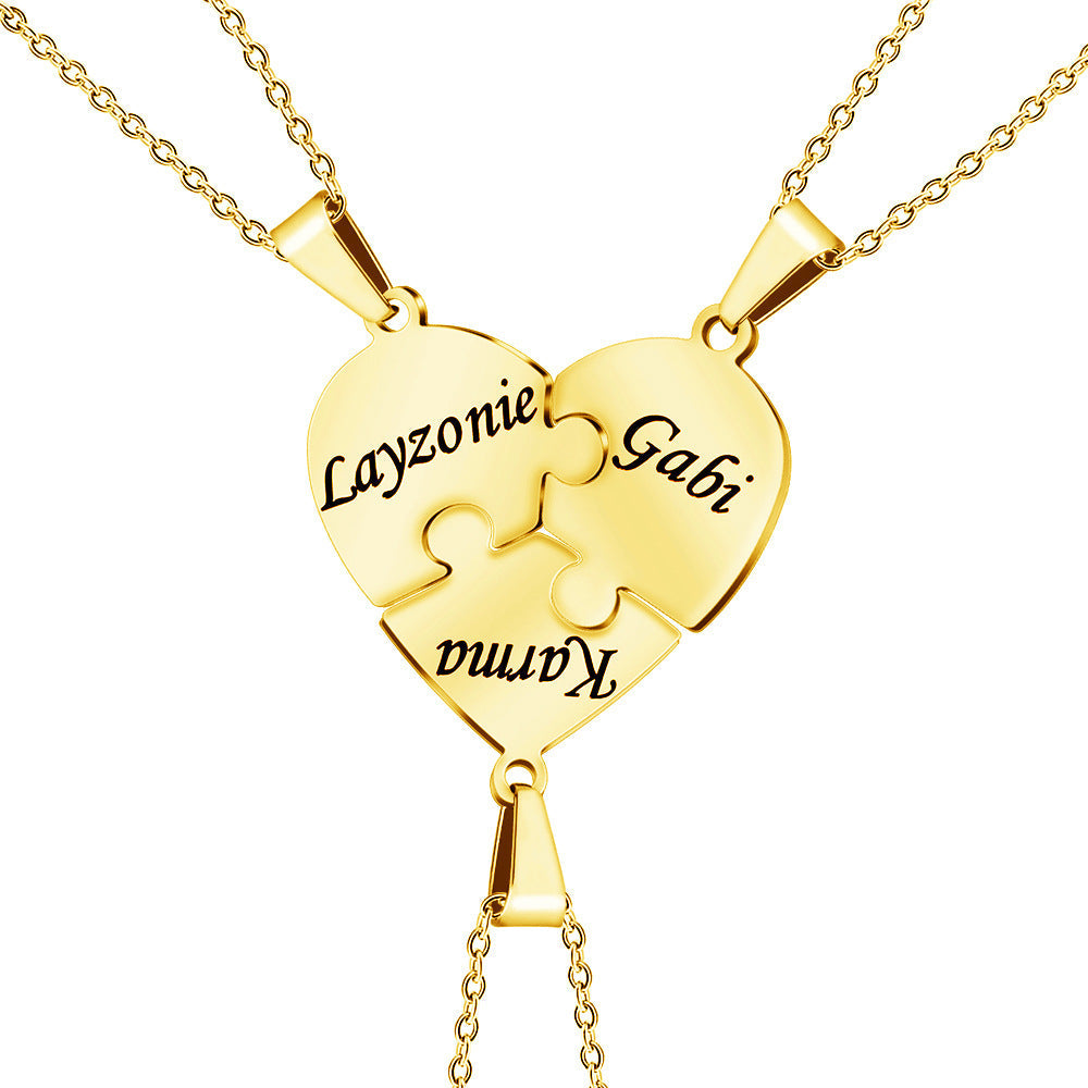 Personalized Family Heart Puzzle Necklace in gold