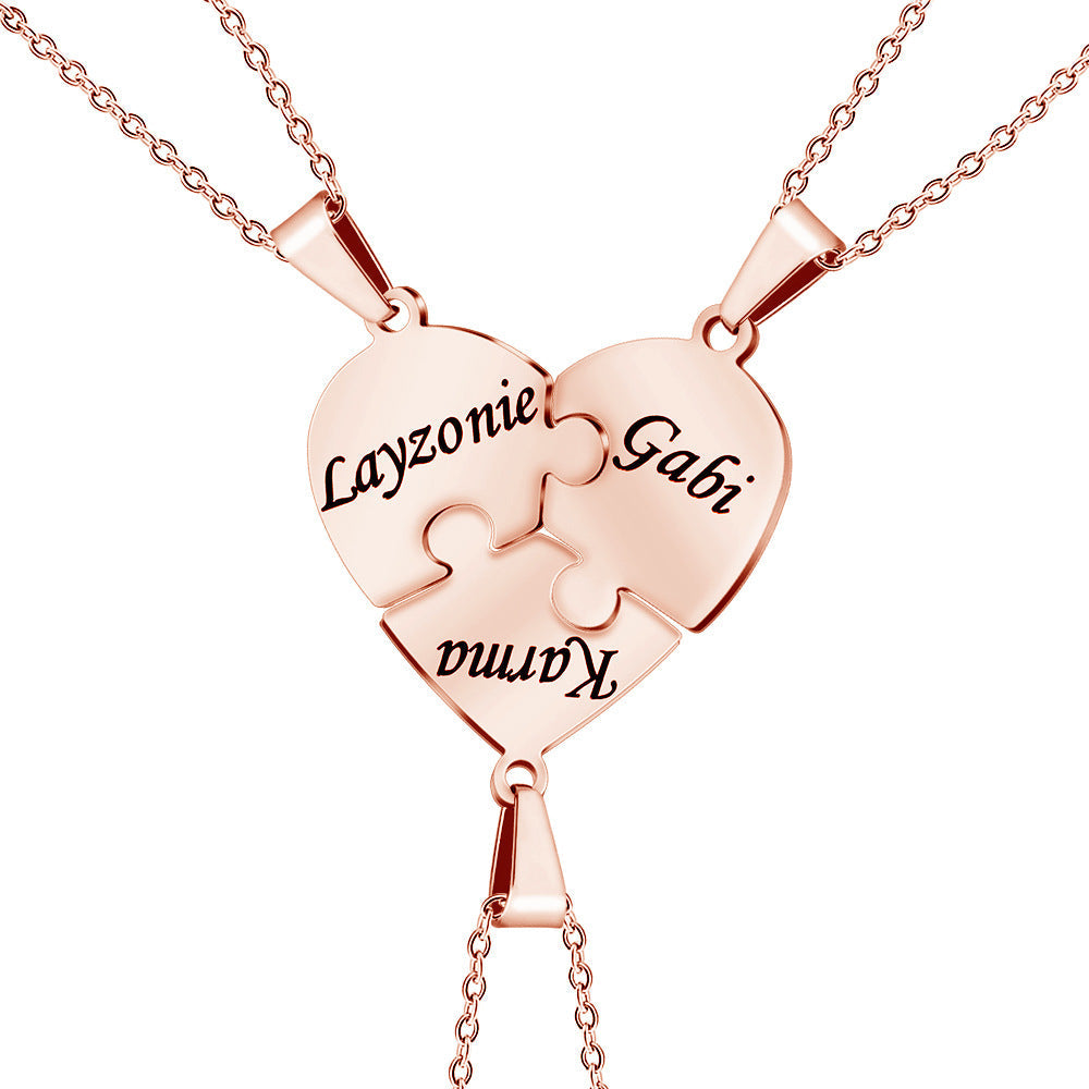 Personalized Family Heart Puzzle Necklace in rose gold