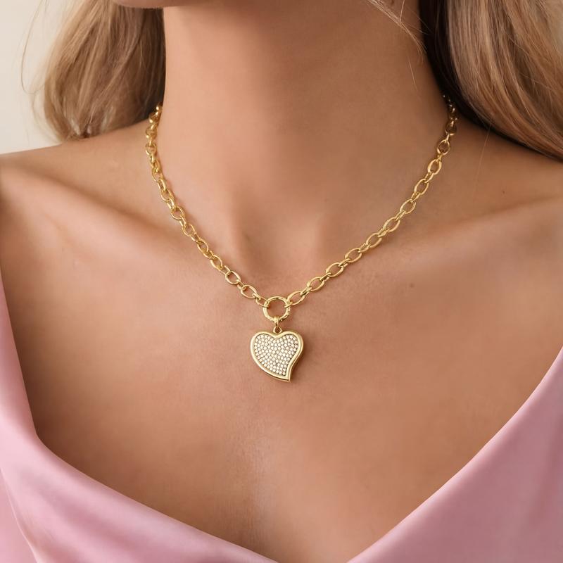 14k Diamond Accented Paperclip Chain Heart Necklaces