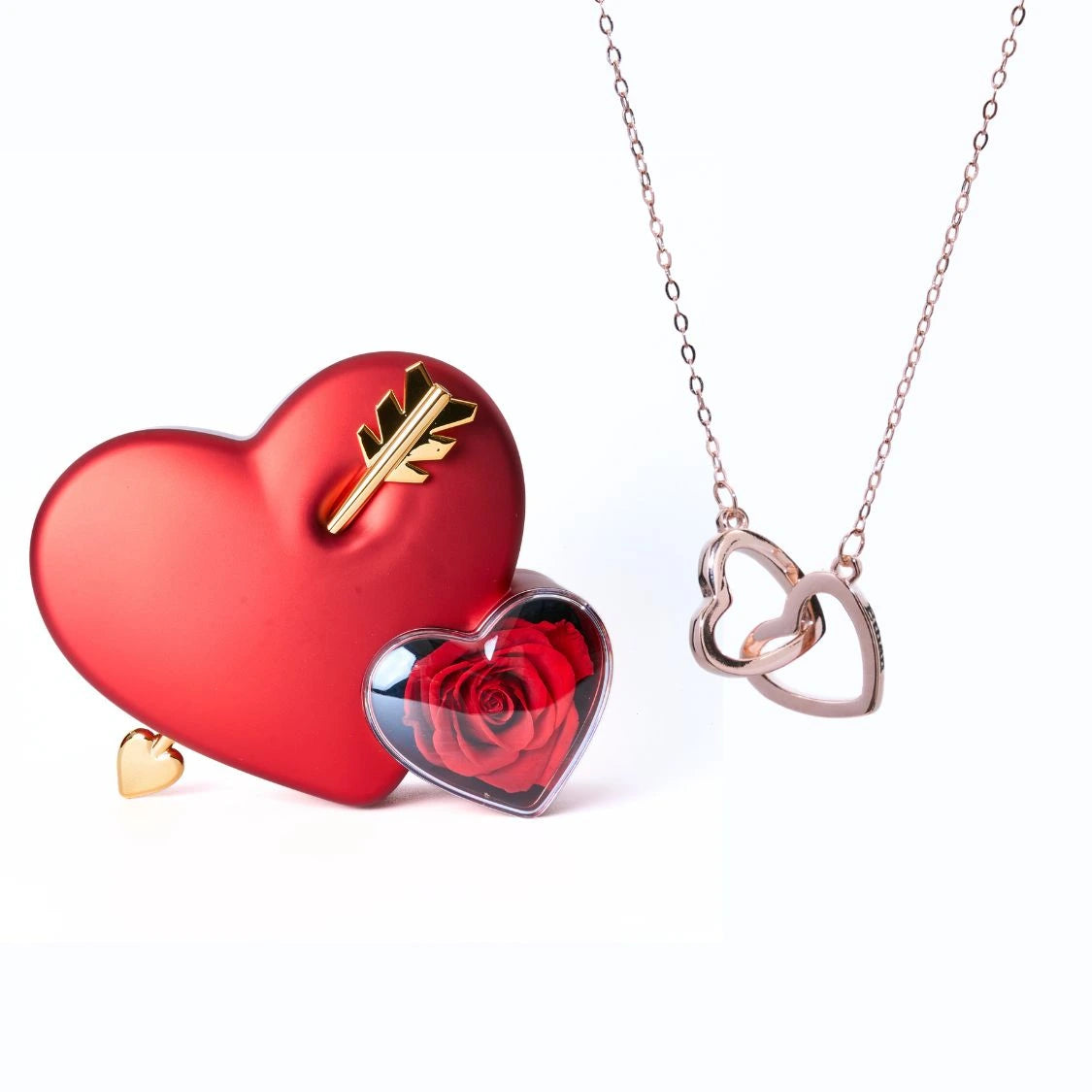 Eternal Love Box Dual Hearts Engraved Necklace in rose gold