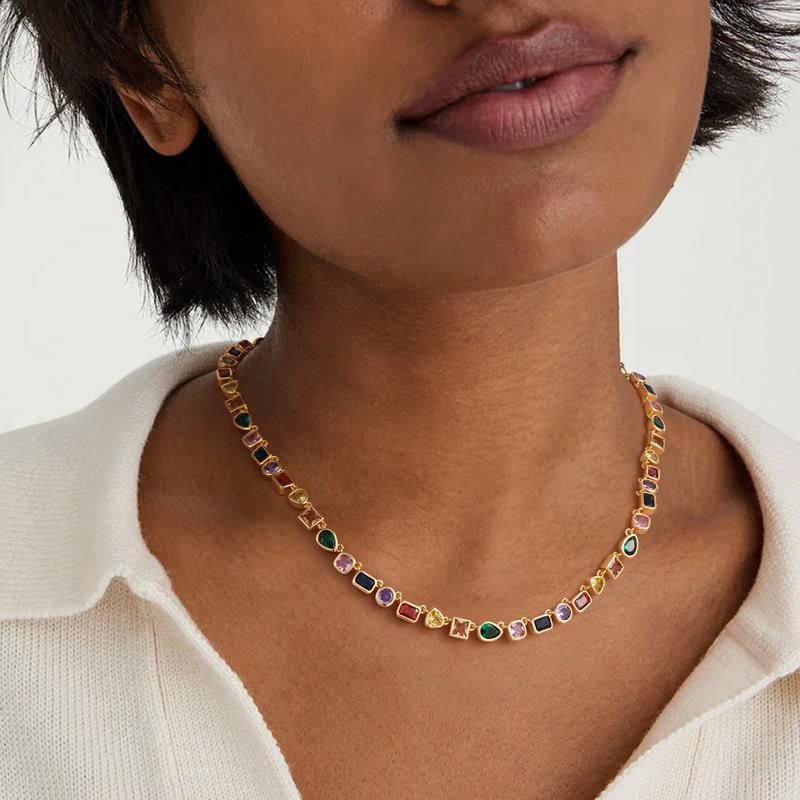 18k Colorful Shaped Gem Tennis Necklace
