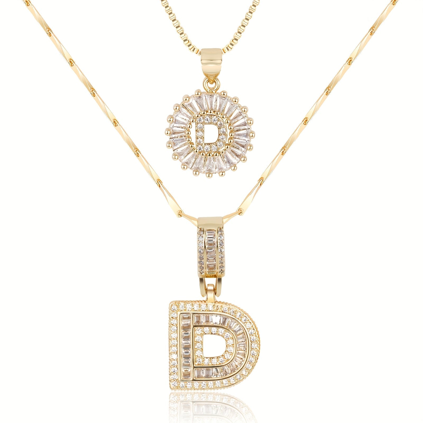 2pc 14k Diamond Letter Initial Necklaces in gold