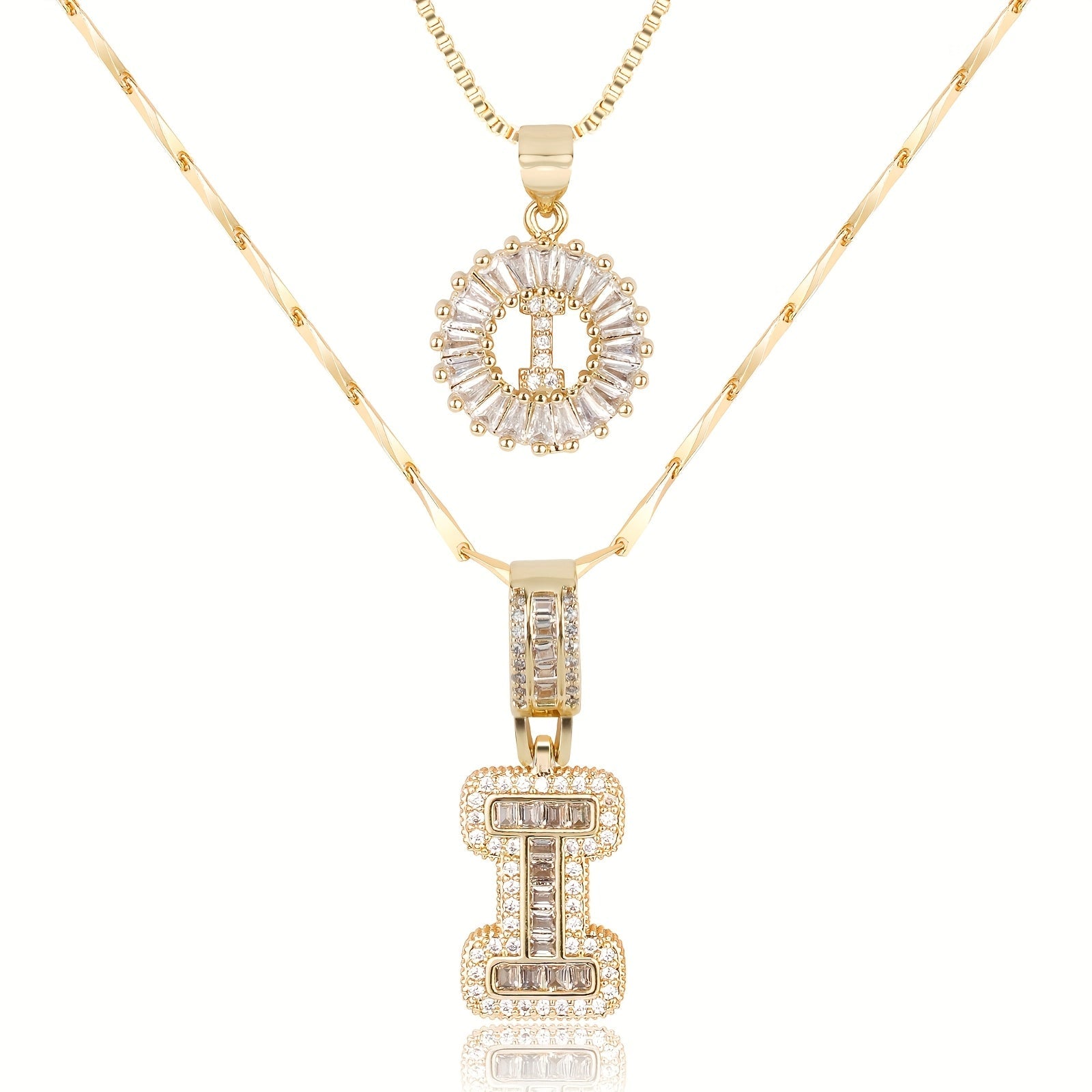 2pc 14k Diamond Letter Initial Necklaces in gold